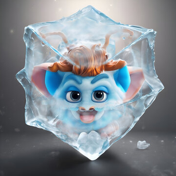 CGI, This little blue fuzz ball is keeping his cool inside an ice crystal. JPEG, 4.3MB, 12x12in, 3600x3600px, 300p/i