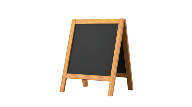 Blank Wooden A Frame Blackboard Sign on Transparent Background