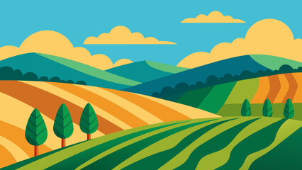 Obraz premium Picturesque Landscape of Rolling Hills Adorned with Lush Green Vineyards