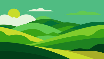 Fototapeta premium Scenic Landscape of Rolling Hills Resembling Green Velvet Smooth Terrain