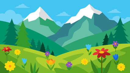 Alpine Meadow Bursting with Colorful Wildflowers Beauty