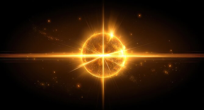 Golden orb, radiating light,  cross-shaped rays