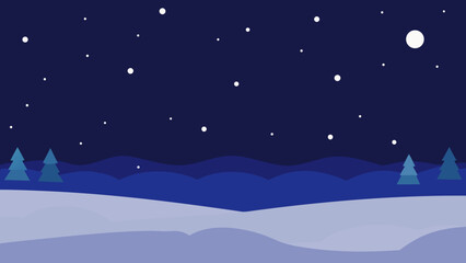 Naklejka premium Quiet Snow Covered Field Under Cold Starry Winter Night