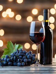 Elegant Wine and Grapes with Bokeh Background for Fine Dining and Gourmet Photography