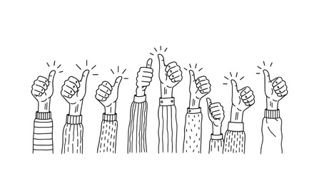 Thumbs Up Positive Feedback Line Art Graphic for Success and Approval
