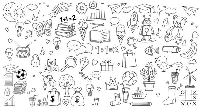 Kids Learning Doodle Collection of Educational  Playful Elements