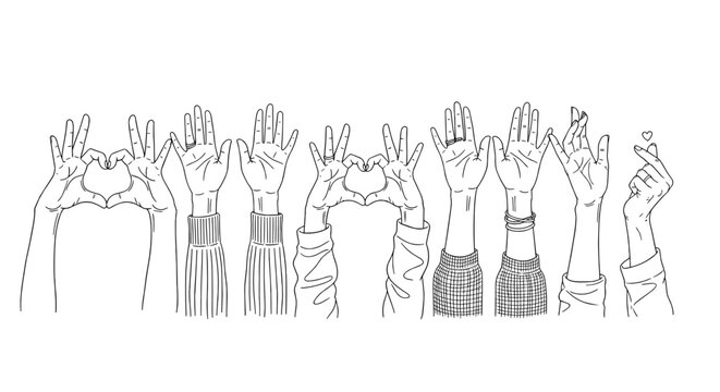 Hand Gestures Line Art of Love and Friendship