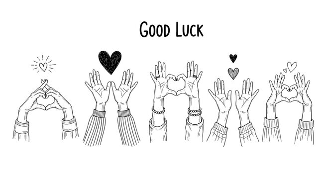 Good Luck Hand Drawn Hearts Illustration  Positive Vibes  Wishes