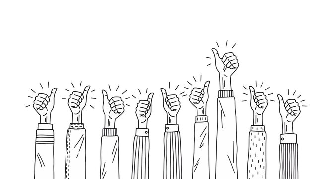 Thumbs Up Line Art Illustration of Positive Feedback and Approval