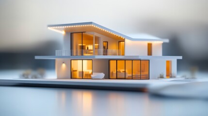 Modern House Illustration with Blueprints and Structural Design Elements in Giga Standard Format