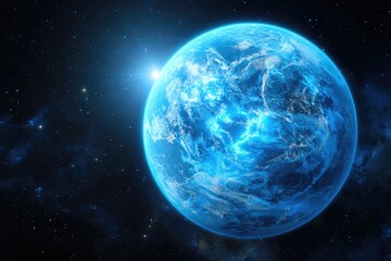 Naklejka premium Cosmic view of a vibrant blue planet