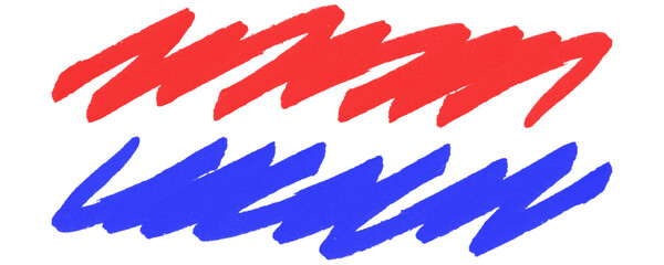 Grunge Scribble and Hatching Line Set Featuring Red and Blue Marker Scrawl Blue Pencil Strokes in a Rough Hand Drawn Style Isolated on a Transparent or White Background