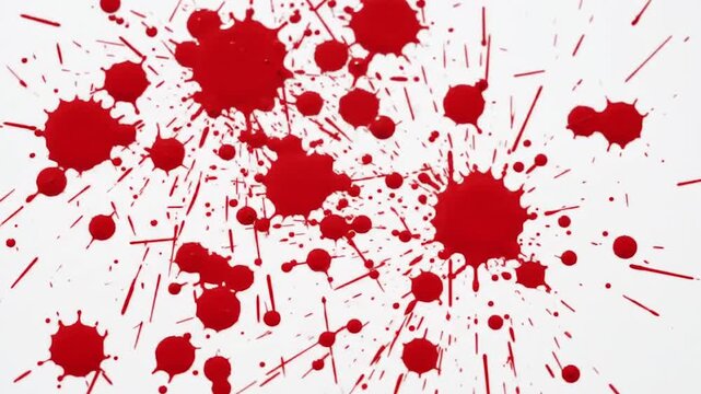 Effect of blood splatters and drips on a white background, suggesting a violent event or crime scene, suitable for true crime documentaries, horror, or forensic themes.