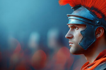 Roman Soldier: A stoic Roman soldier, adorned in classic armor and a vibrant plume, gazes thoughtfully into the distance. The image captures strength, bravery, and a sense of historical grandeur.