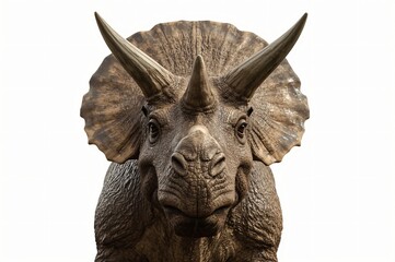 Fototapeta premium Triceratops model, front view, isolated, museum exhibit