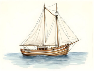 Obraz premium sailing ship on the sea drawing