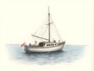 Fototapeta premium sailing ship on the sea drawing