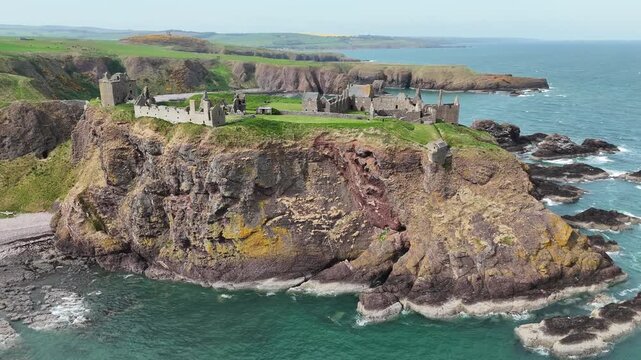 Bird's-eye view of Dunnottar Castle in Scotland, United Kingdom