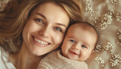 Maintaining Mental Health In Postpartum: Tips To Prevent Pregnancy And Postpartum Disorders, Baby Blues, And Depression For New Moms. Portrait Of A Happy Mother And Newborn Baby.