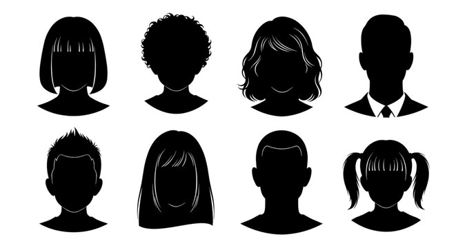 Collection of Diverse Profile Silhouettes: Avatar Icons for Web & Design