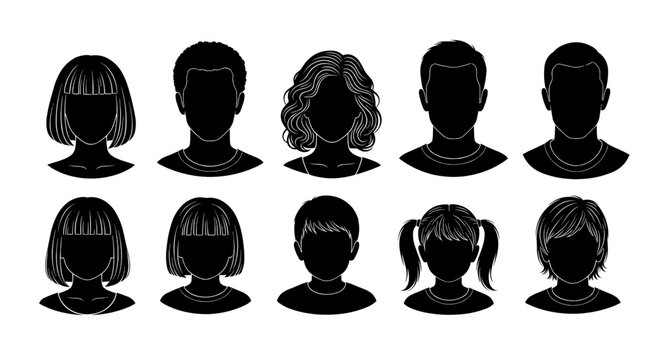 Silhouette Family Portraits: Diverse Hairstyles & Ages
