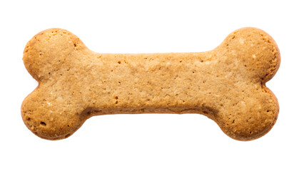 Single bone shaped dog biscuit with textured surface and light brown color isolated on a transparent background
