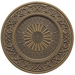 Fototapeta premium Ornate bronze circular medallion with geometric and radial design elements 1024x1024 pixels