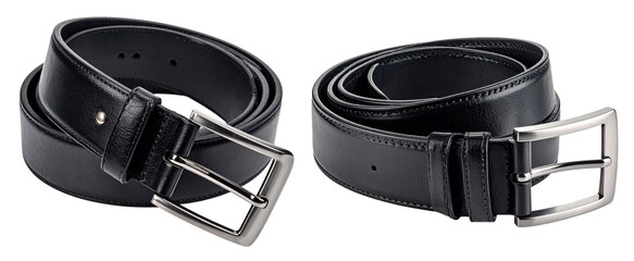 black leather belt collection isolated on white background