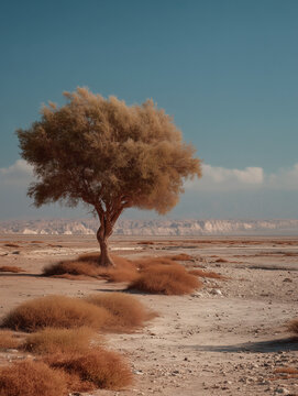 &Aacute;rbol solitario en paisaje des&eacute;rtico con iluminaci&oacute;n c&aacute;lida - Fotograf&iacute;a Cinematogr&aacute;fica