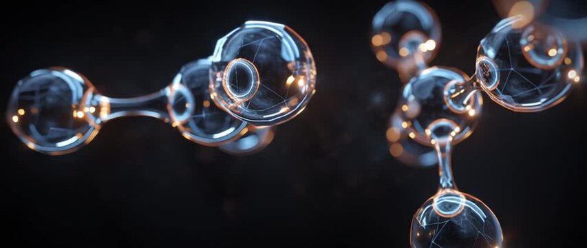 Anamorphic video 3D animation formaldehyde molecule on black background