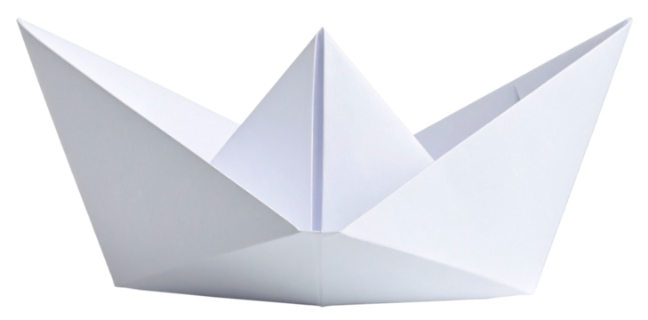 an origami paper boat in white color isolated on white background