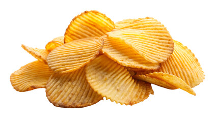 Pile of ridged potato chips with golden brown color and textured surface &ndash; A I Generated isolated on a transparent background