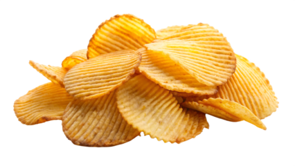 Pile of ridged potato chips with golden brown color and textured surface – A I Generated isolated on a transparent background