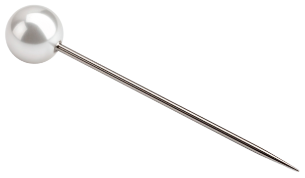 straight needle pin with white ball isolated on white background