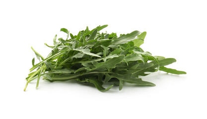 Fresh ripe green arugula leaves isolated on white