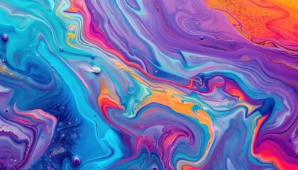 Vibrant Abstract Fluid Art with Swirling Colors and Bubbles