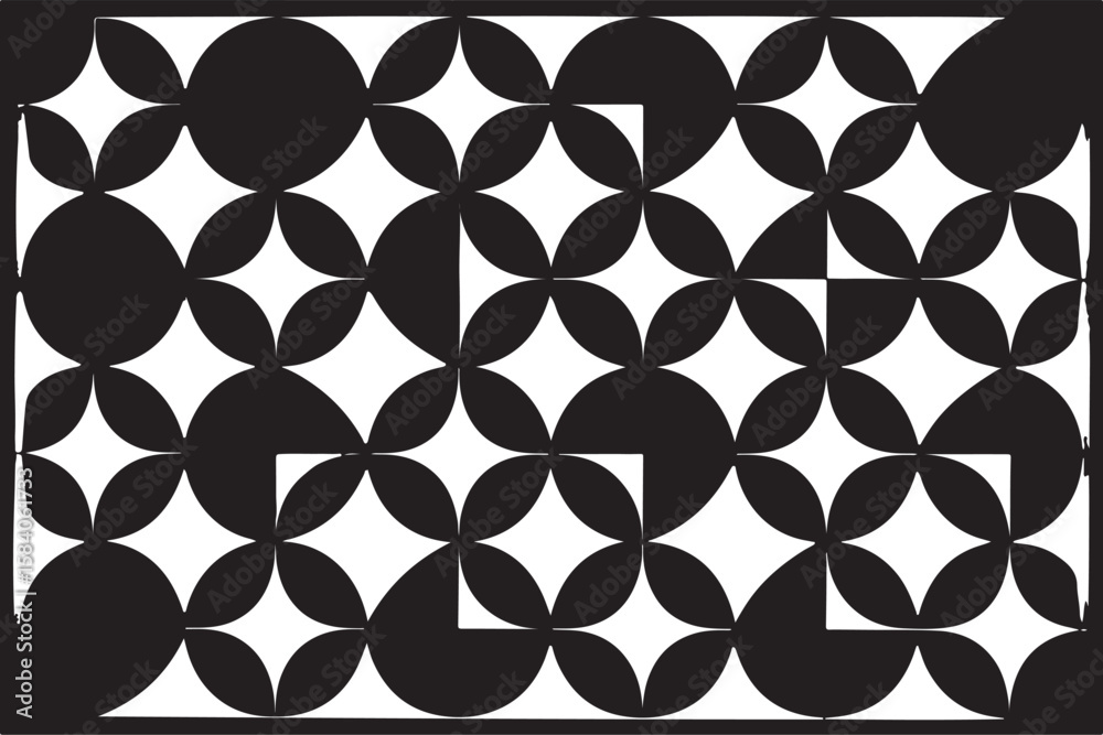 Poster Geometric pattern of overlapping circles and squares creating a tessellating design isolated on transparent background