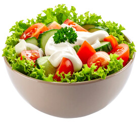fresh vegetable salad with mayonnaise in bowl isolated on white background