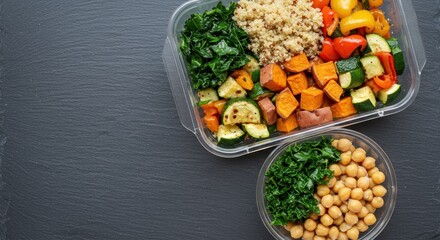 Colorful Meal Prep Container with Quinoa, Vegetables, and Chickpeas for Healthy Eating and Nutrition Focus