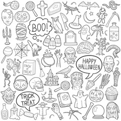 Halloween Party Traditional Doodle Icons Sketch Hand Made Design Vector	

