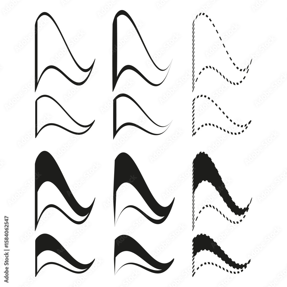 Poster wavy line shapes. abstract curve collection. dynamic stroke elements. vector graphic symbols