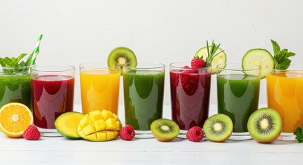 Fresh and Vibrant Fruit Smoothies with Tropical and Green Ingredients for Healthy Lifestyle