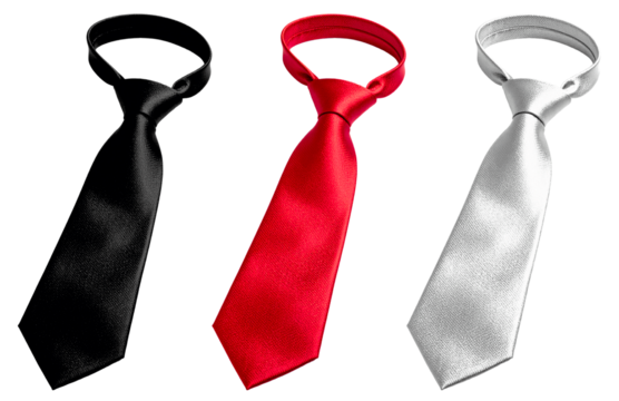 set of business attire formal tie in black, red and white color isolated on white background