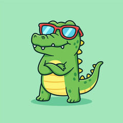 cool alligator animal character, crocodile reptile cartoon
