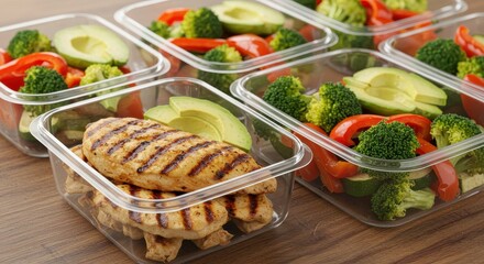 Healthy Meal Prep with Grilled Chicken and Fresh Vegetables in Clear Plastic Containers