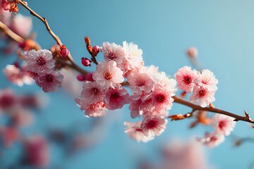 Cherry Blossom Branch Against Blue Sky