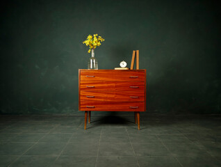 vintage wooden furniture on dark background
