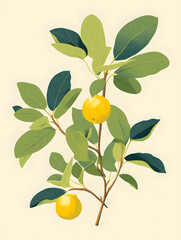 Obraz premium Lemon Tree Branch with Fruits and Leaves Illustration