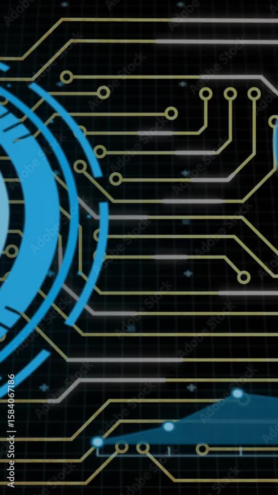 Poster animation of circles and graph over grid pattern against black background