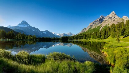 majestic mountain landscape with crescent moon at sunset over tranquil waters